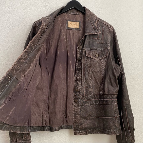 SCULLY Genuine Leather Brown Vintage Look Distressed Topstitch Leather Jacket - Picture 7 of 14